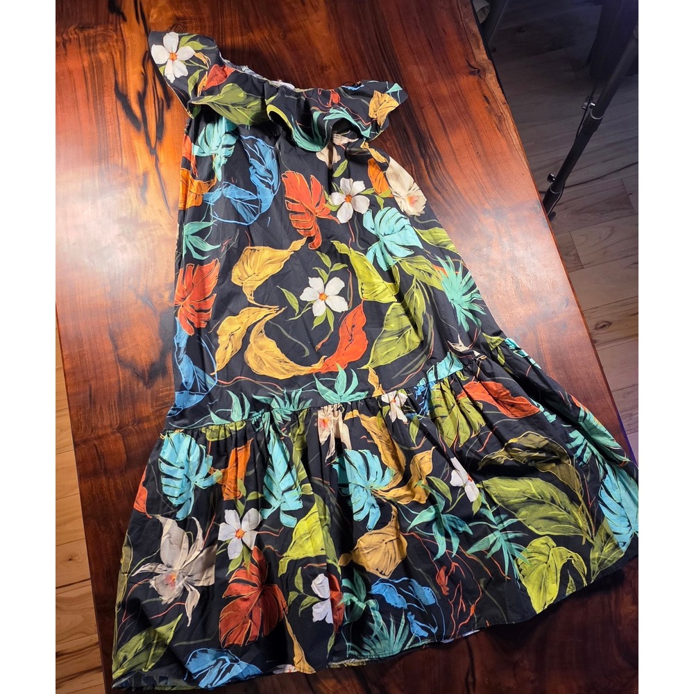 ANTHROPOLOGIE One Shoulder Tropical Floral Tiered Resort Wear Coastal Party